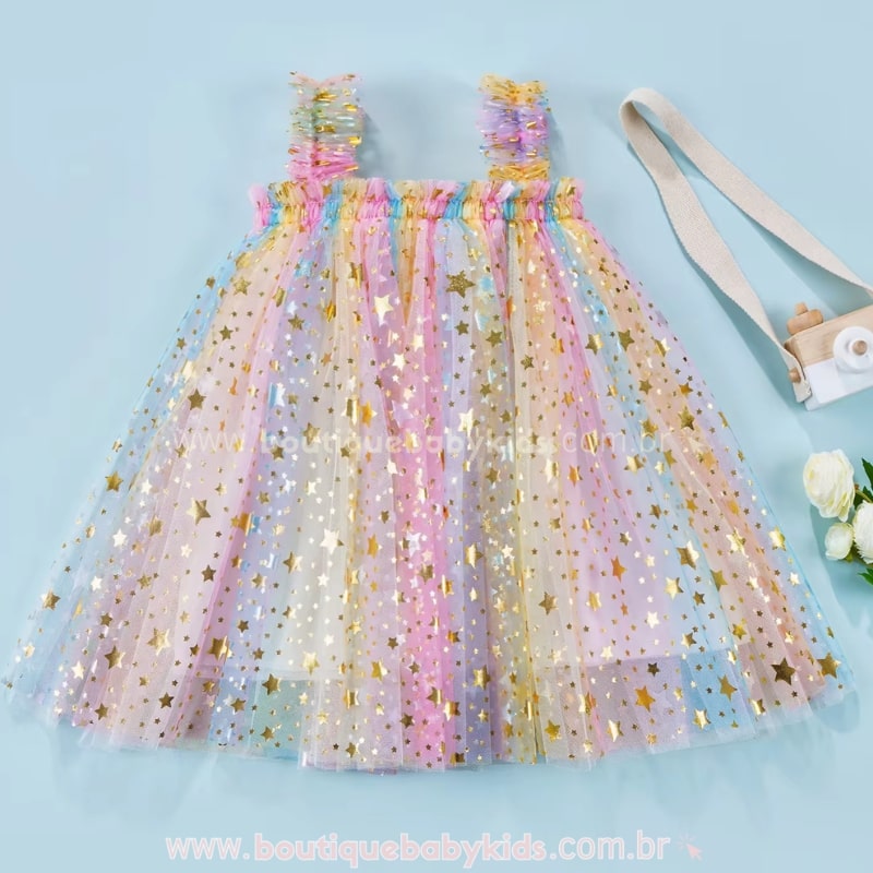 Vestido Bebê Estrelado Tule Colorido - Boutique Baby Kids