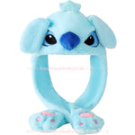 Gorro de pelúcia Stitch azul claro com orelhas caídas e patinhas com corações rosa - Boutique Baby Kids