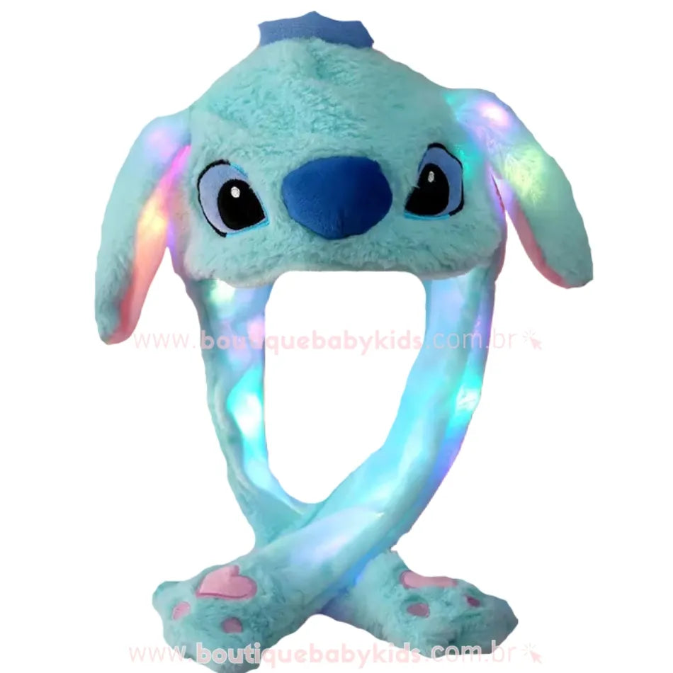Gorro infantil azul do Stitch com luzes LED acesas e orelhas saltitantes, Boutique Baby Kids