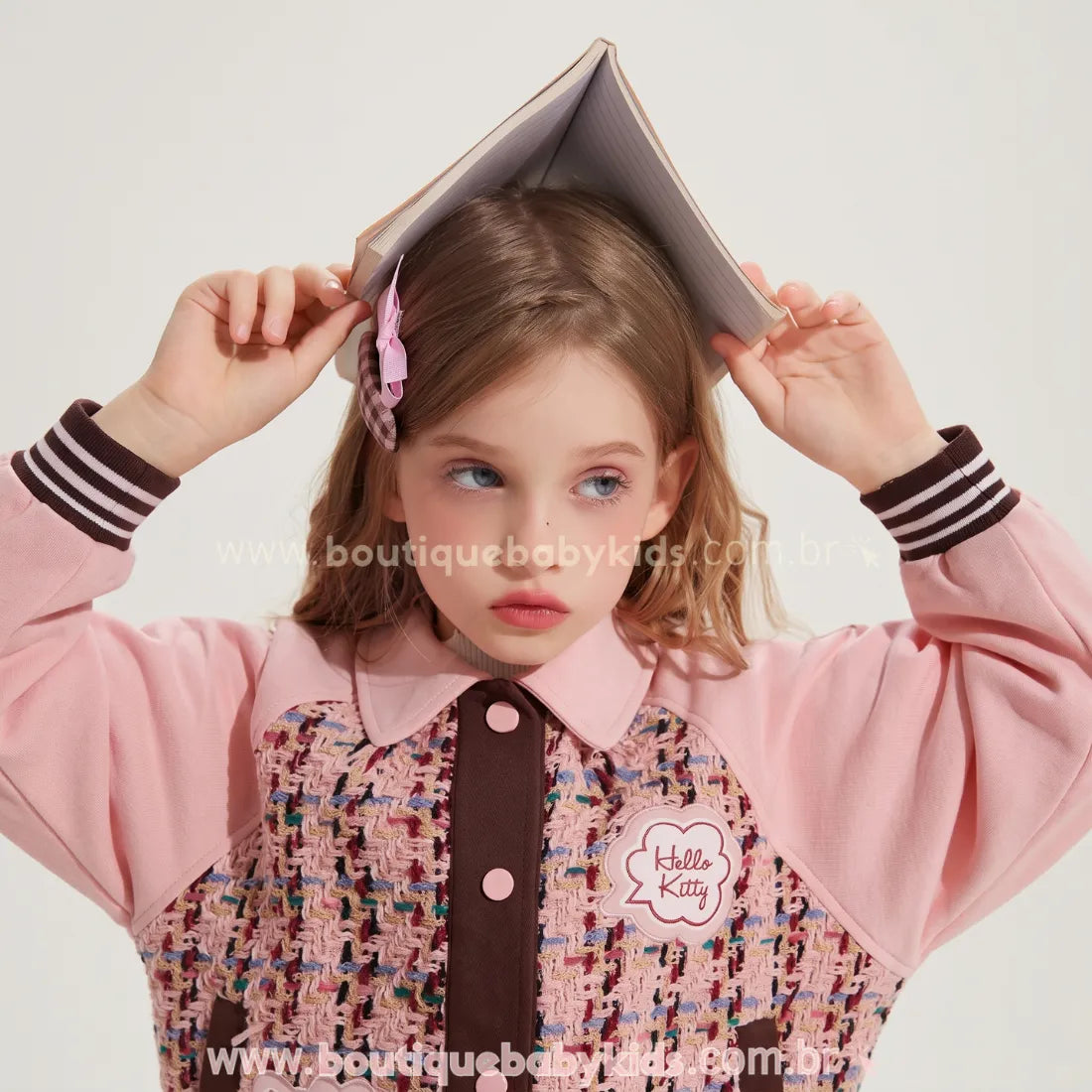 Jaqueta Infantil Hello Kitty College Rosa e Marrom - Boutique Baby Kids