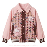 Jaqueta Infantil Hello Kitty College Rosa e Marrom - Boutique Baby Kids