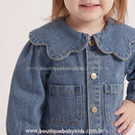 Jaqueta Infantil Jeans Gola de Pétalas com Manga Bufante - Boutique Baby Kids