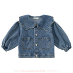 Jaqueta Infantil Jeans Gola de Pétalas com Manga Bufante - Boutique Baby Kids