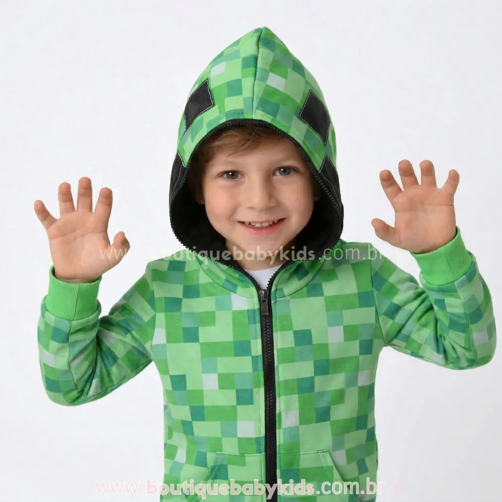 Jaqueta Infantil Minecraft Creeper com Capuz - Boutique Baby Kids