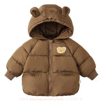 Jaqueta Infantil Puffer Ursinho Aconchego Capuz de Orelhinhas Marrom - Boutique Baby Kids 
