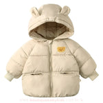 Jaqueta Infantil Puffer Ursinho Aconchego Capuz de Orelhinhas Bege - Boutique Baby Kids 