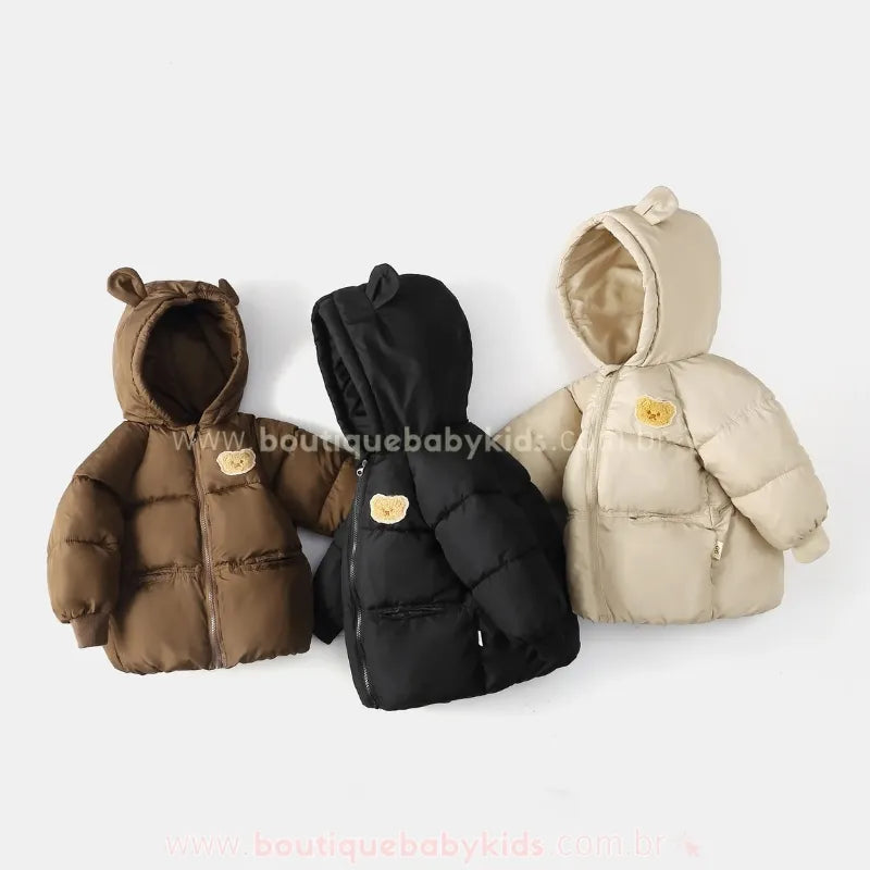 Jaqueta Infantil Puffer Ursinho Aconchego Capuz de Orelhinhas - Boutique Baby Kids 