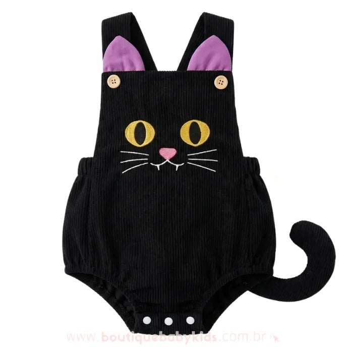 Jardineira Bebê Gatinho da Meia-Noite para Halloween - Boutique Baby Kids