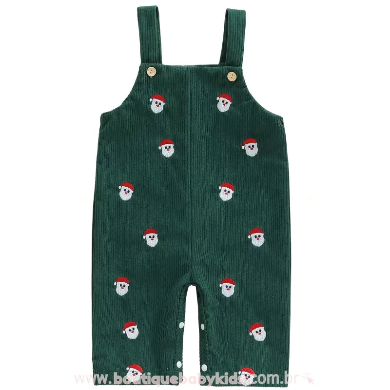 Jardineira Bebê Natal Divertido com Bordado de Papai Noel Verde - Boutique Baby Kids 