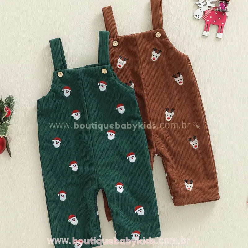 Jardineira Bebê Natal Divertido com Bordado - Boutique Baby Kids