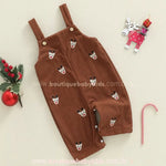 Jardineira Bebê Natal Divertido com Bordado de Reninhas Marrom - Boutique Baby Kids 