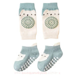 Kit Meia e Joelheira Primeiros Passos Bichinhos Gatinho Azul - Boutique Baby Kids