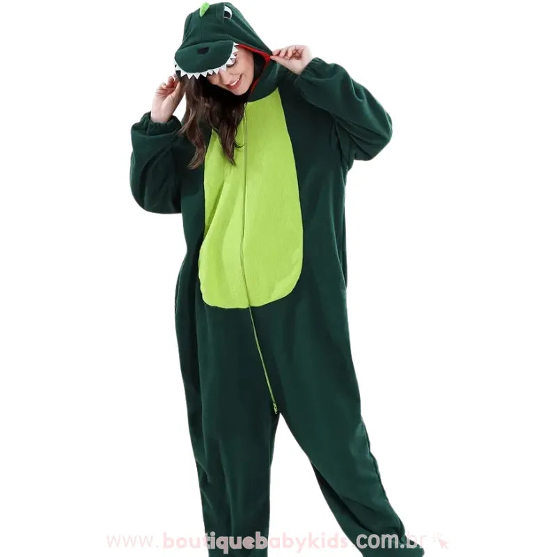 Macacão de Adulto Kigurumi Fantasia de Dinossauro Verde - Boutique Baby Kids