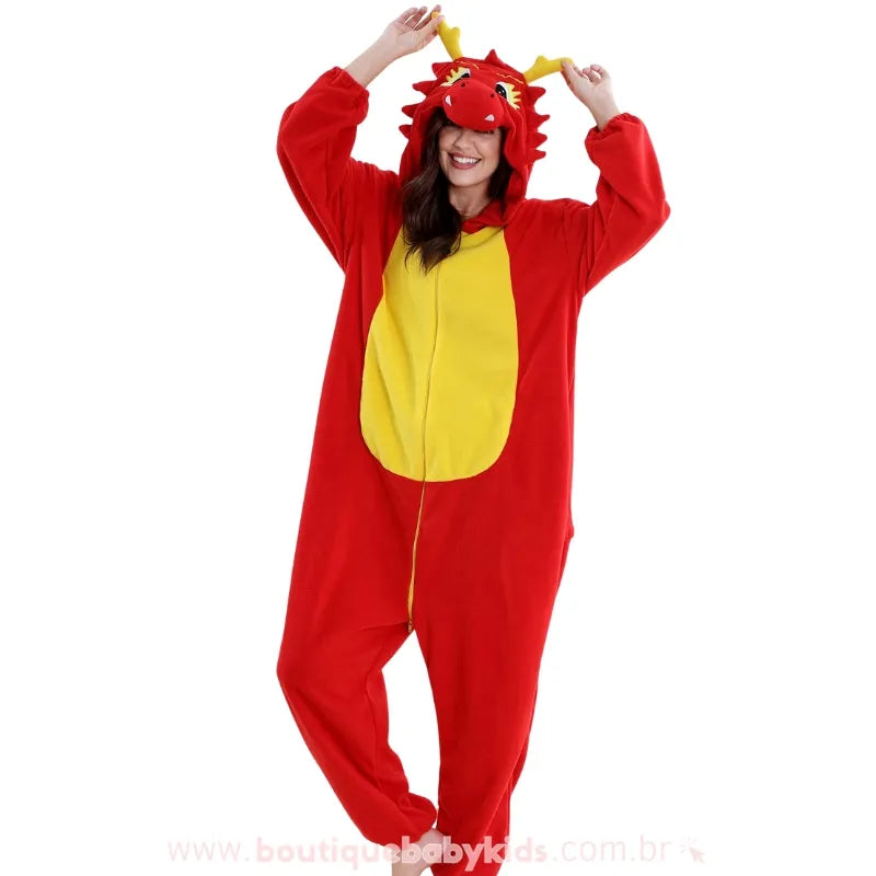 Macacão Adulto Kigurumi Fantasia de Dragão de Fogo Vermelho - Boutique Baby Kids