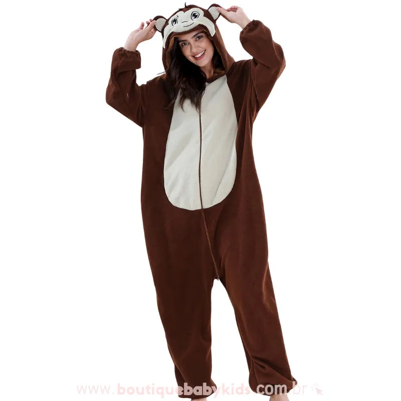 Macacão Kigurumi de Adulto Fantasia de Macaquinho Marrom - Boutique Baby Kids