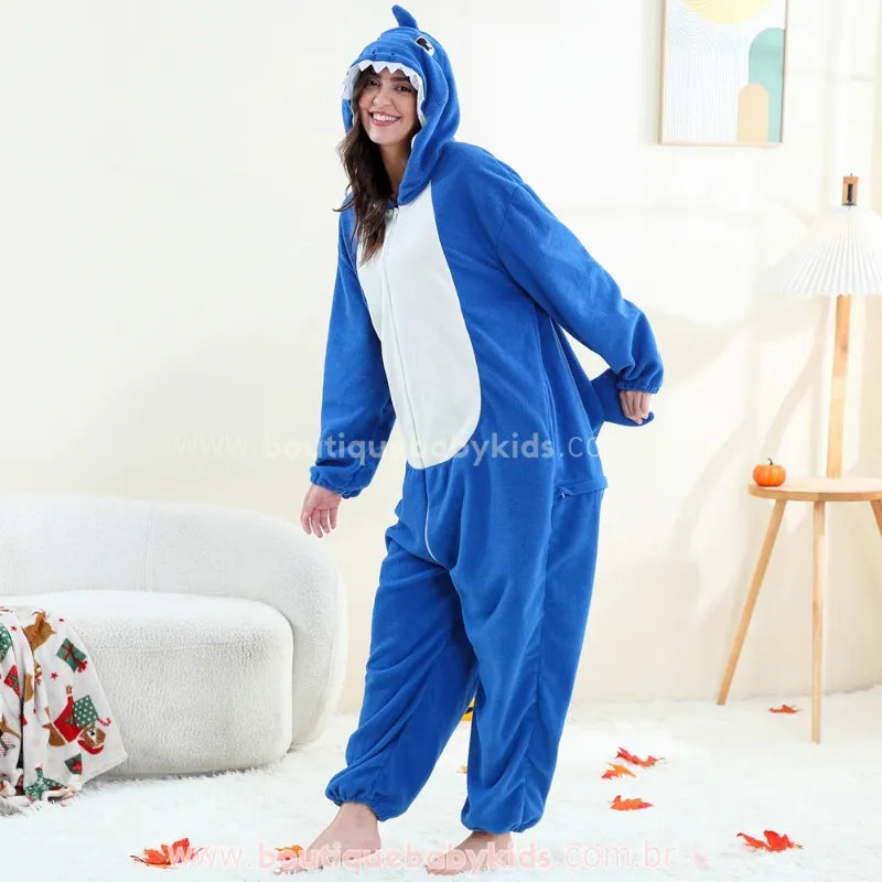 Macacão de Adulto Kigurumi Fantasia de Tubarão Azul - Boutique Baby Kids