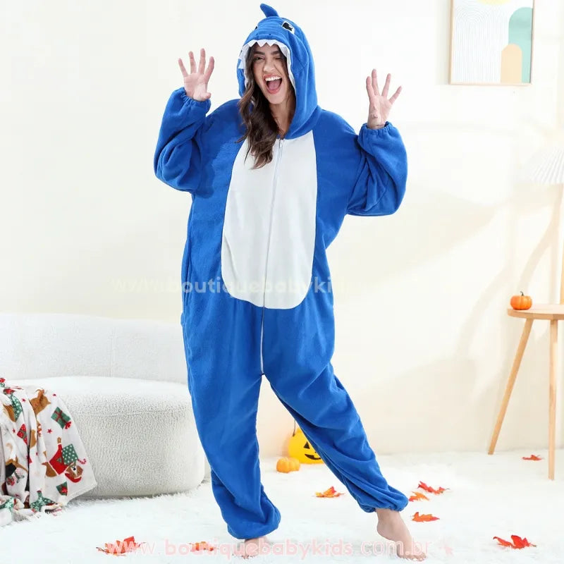 Macacão de Adulto Kigurumi Fantasia de Tubarão Azul - Boutique Baby Kids