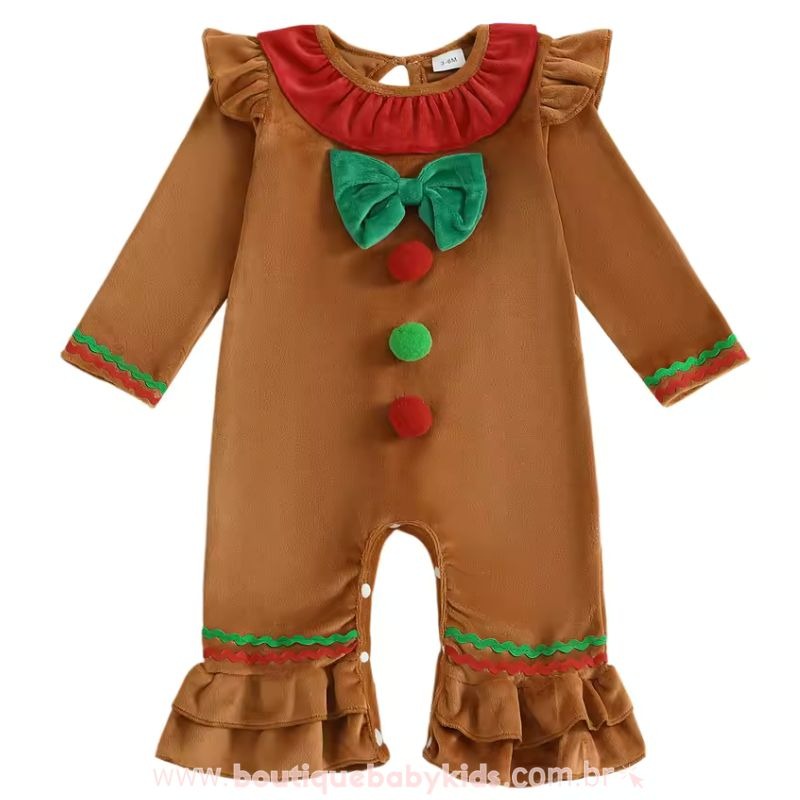 Macacão Bebê Temático Biscoitinho de Gengibre Natalino - Boutique Baby Kids