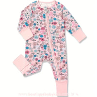 Macacão Bebê Delicadeza Floral com zíper frontal e tecido de bambu - Boutique Baby Kids