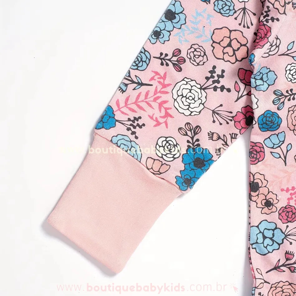 Punho rosa ajustável do macacão bebê floral em bambu sustentável - Boutique Baby Kids
