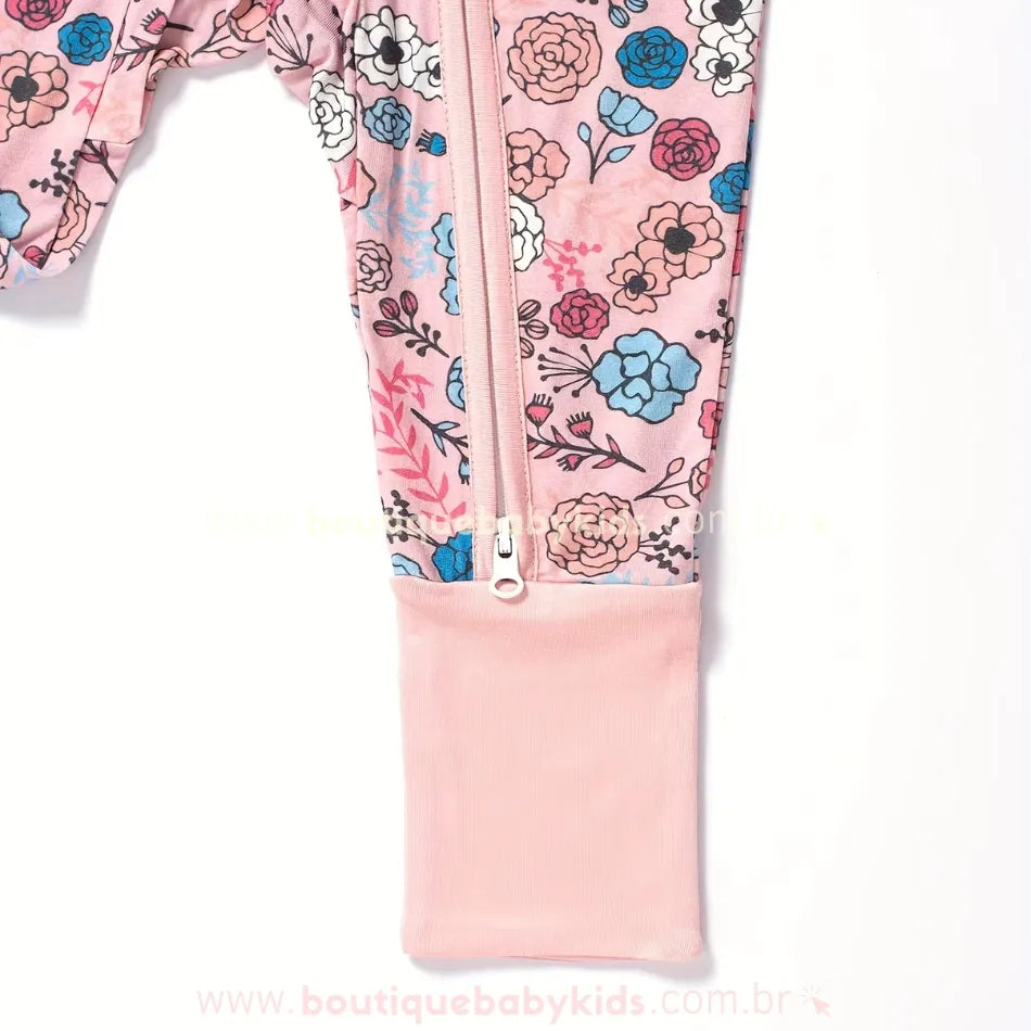 Zíper duplo do macacão bebê floral feito com fibra de bambu - Boutique Baby Kids