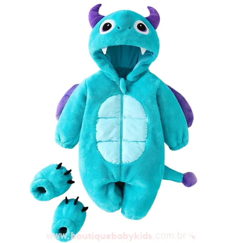 Macacão Bebê Fantasia de Dragãozinho Azul com Asinhas e Pantufa - Boutique Baby Kids