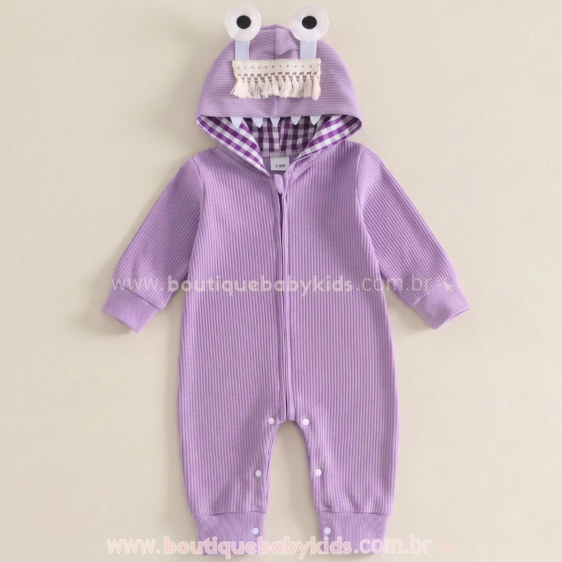 Macacão Bebê Fantasia Boo Monstros S.A. com Capuz Temático Lilás - Boutique Baby Kids