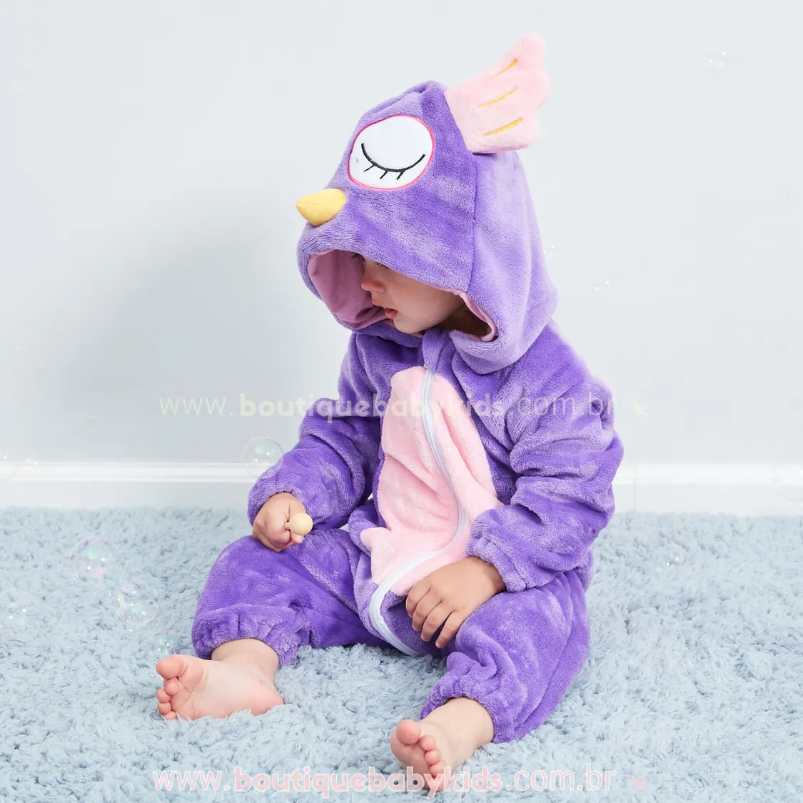 Macacão Bebê Fantasia Coruja Lilás - Boutique Baby Kids