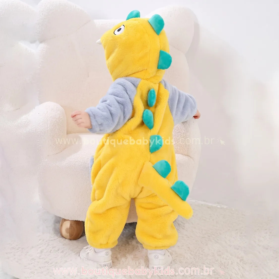 Macacão Bebê Fantasia Bichinho Dinossauro Amarelo - Boutique Baby Kids 