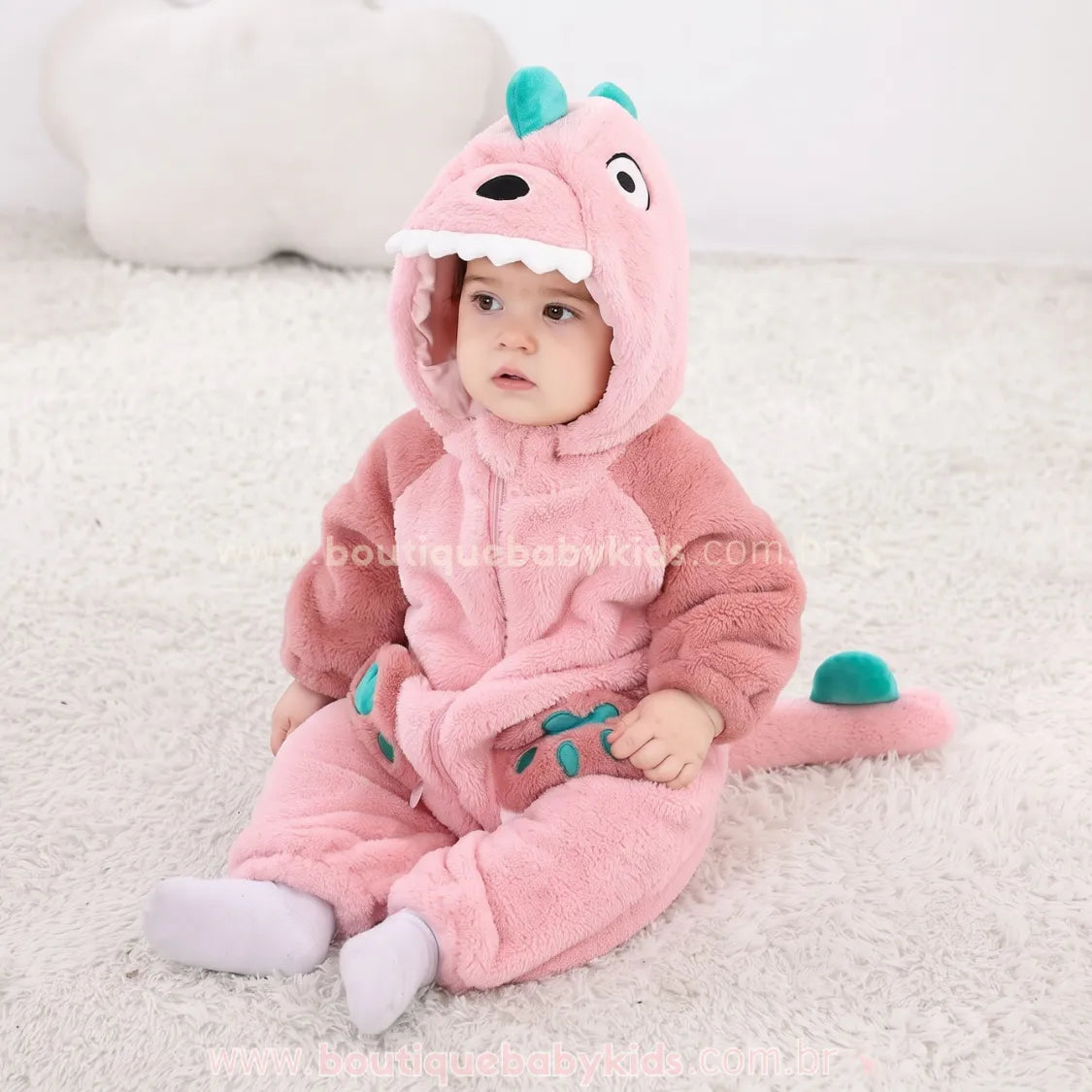Macacão Bebê Fantasia Bichinho Dinossaura Rosa - Boutique Baby Kids 
