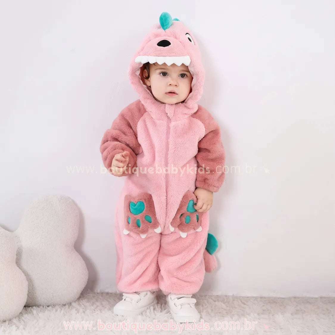 Macacão Bebê Fantasia Bichinho Dinossaura Rosa - Boutique Baby Kids 