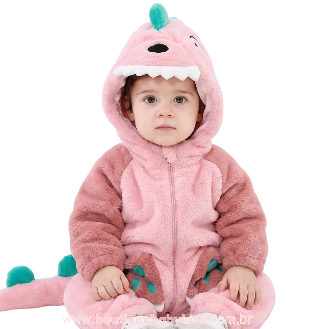 Macacão Bebê Fantasia Bichinho Dinossaura Rosa - Boutique Baby Kids 
