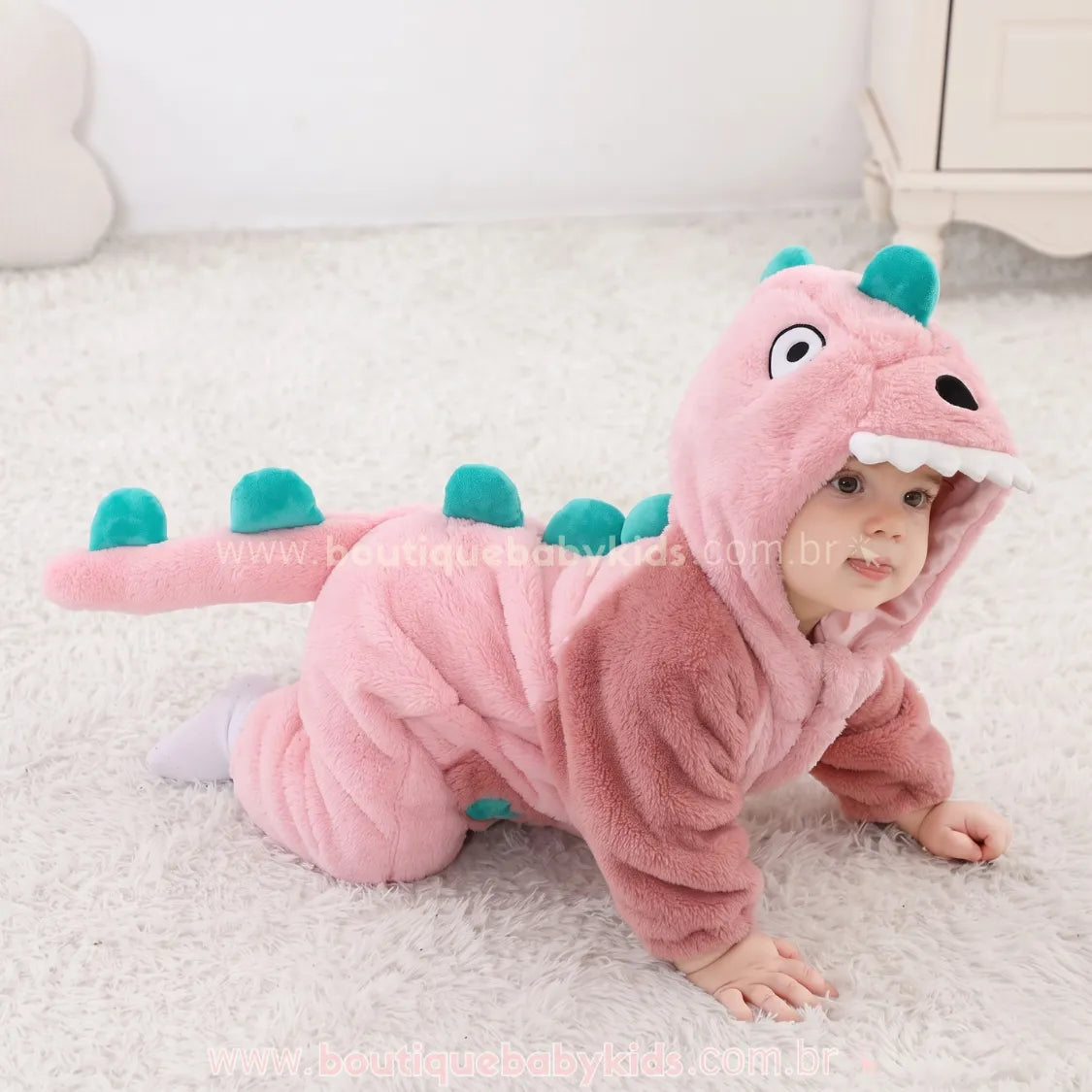 Macacão Bebê Fantasia Bichinho Dinossaura Rosa - Boutique Baby Kids 