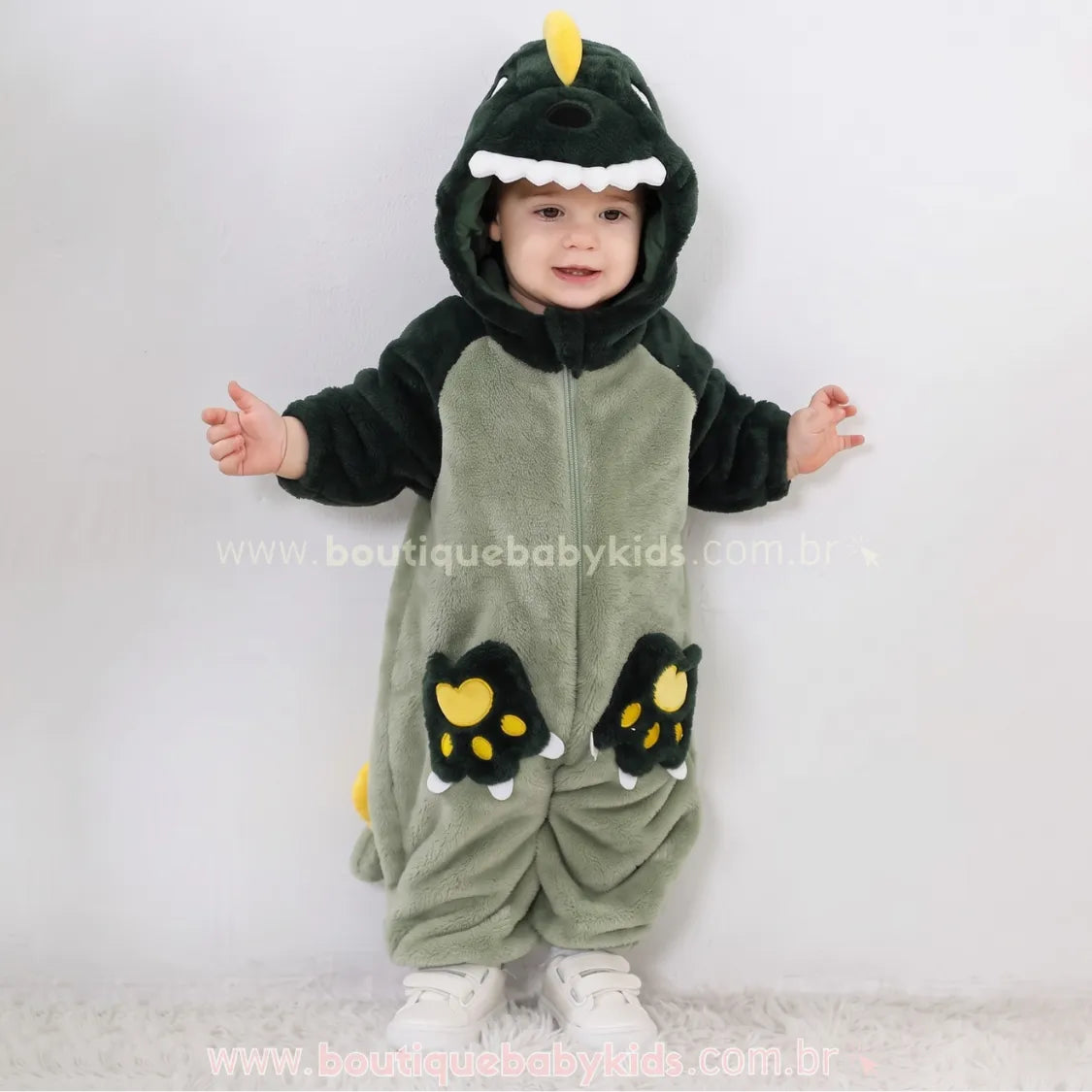 Macacão Bebê Fantasia Bichinho Dinossauro Verde - Boutique Baby Kids 