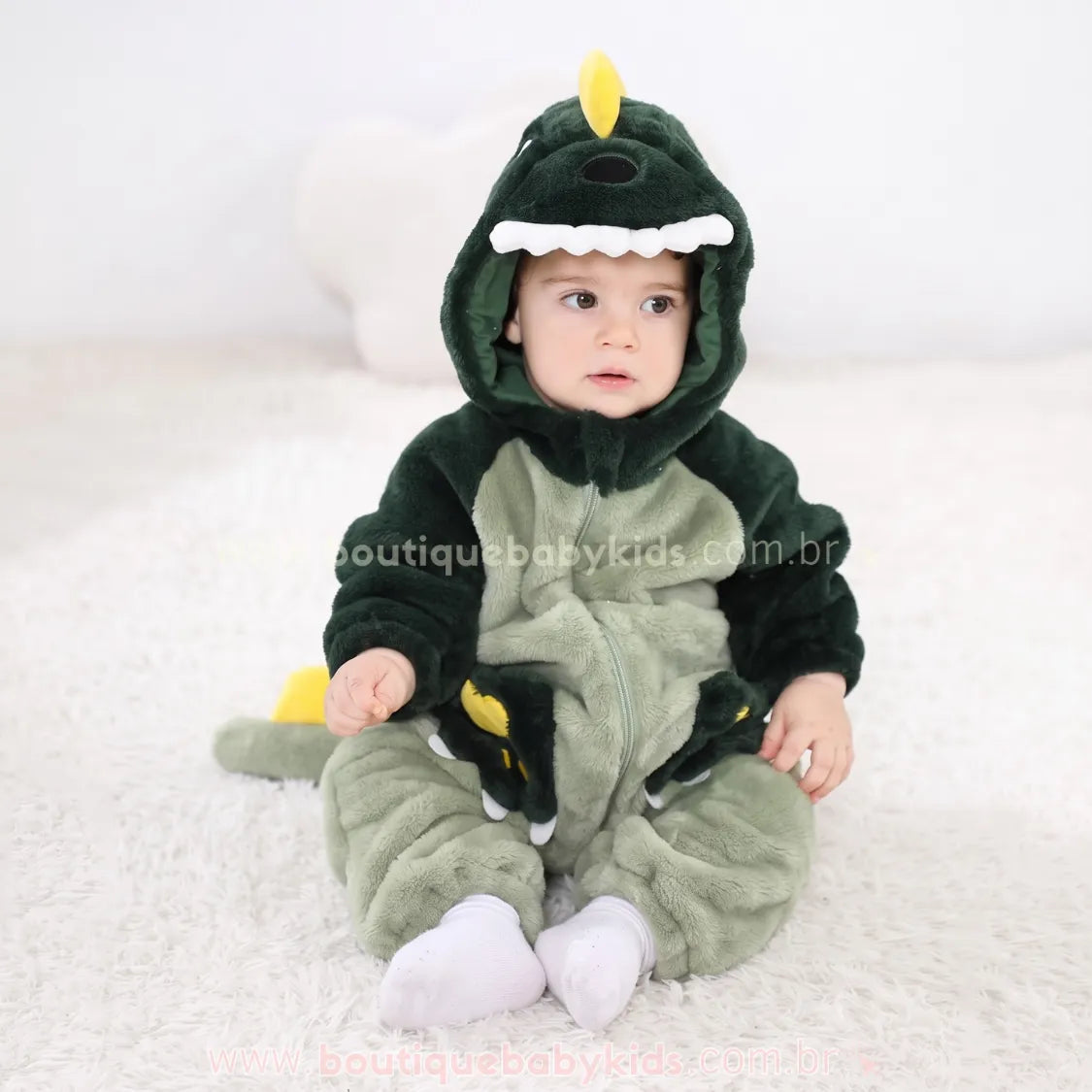 Macacão Bebê Fantasia Bichinho Dinossauro Verde - Boutique Baby Kids 