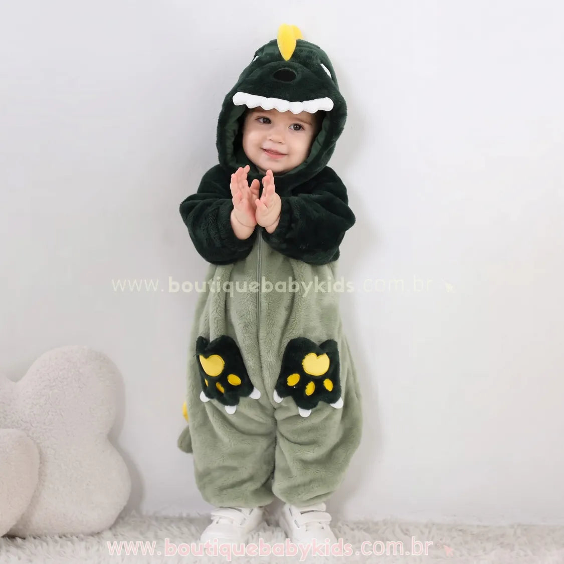 Macacão Bebê Fantasia Bichinho Dinossauro Verde - Boutique Baby Kids 
