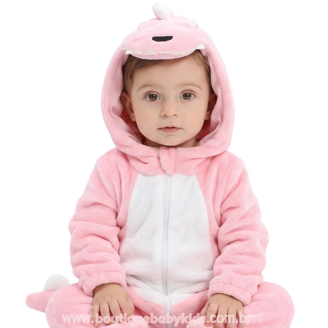 Macacão Bebê Fantasia Bichinho Dinossaura Rosa - Boutique Baby Kids 