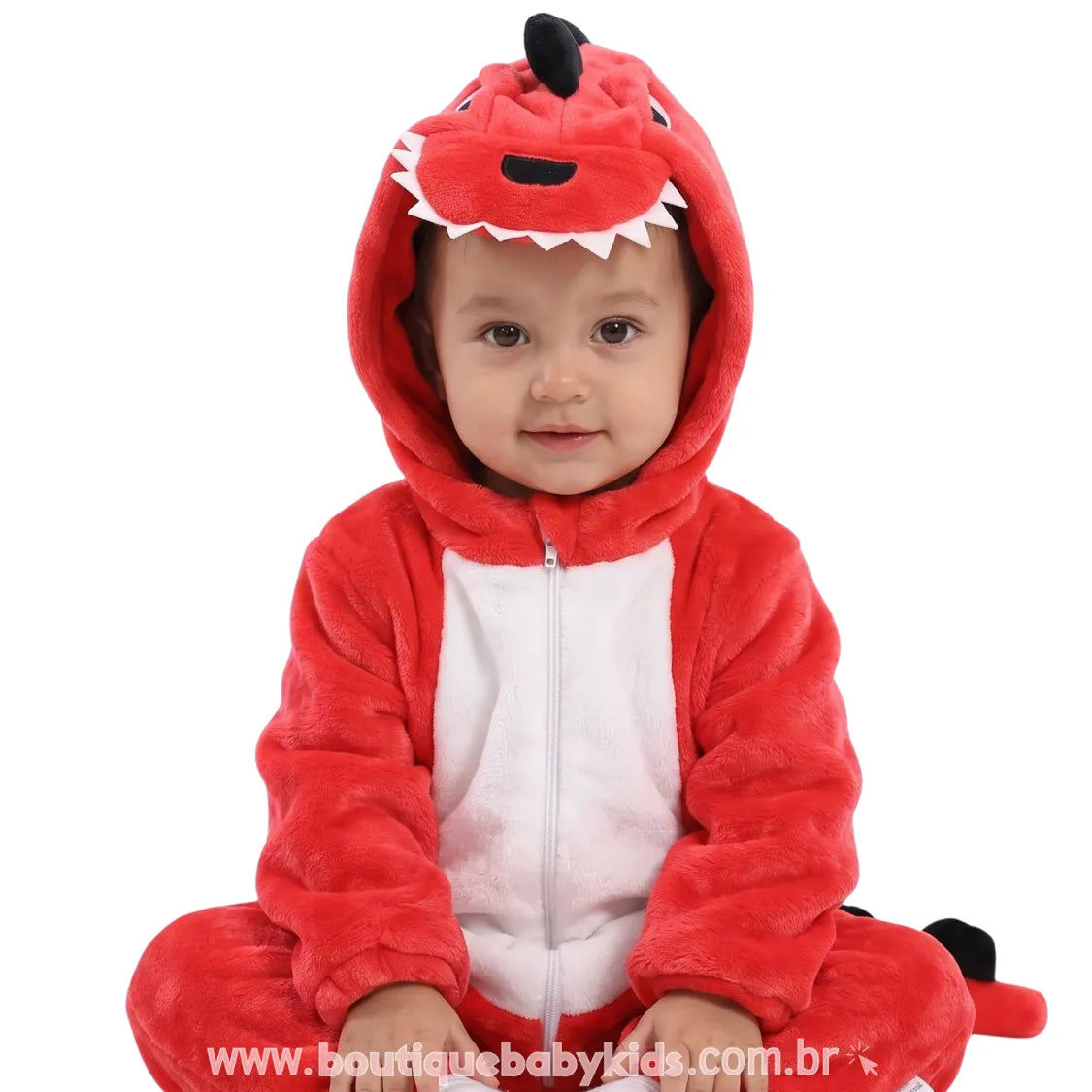 Macacão Bebê Fantasia Bichinho Dinossauro Vermelho - Boutique Baby Kids 