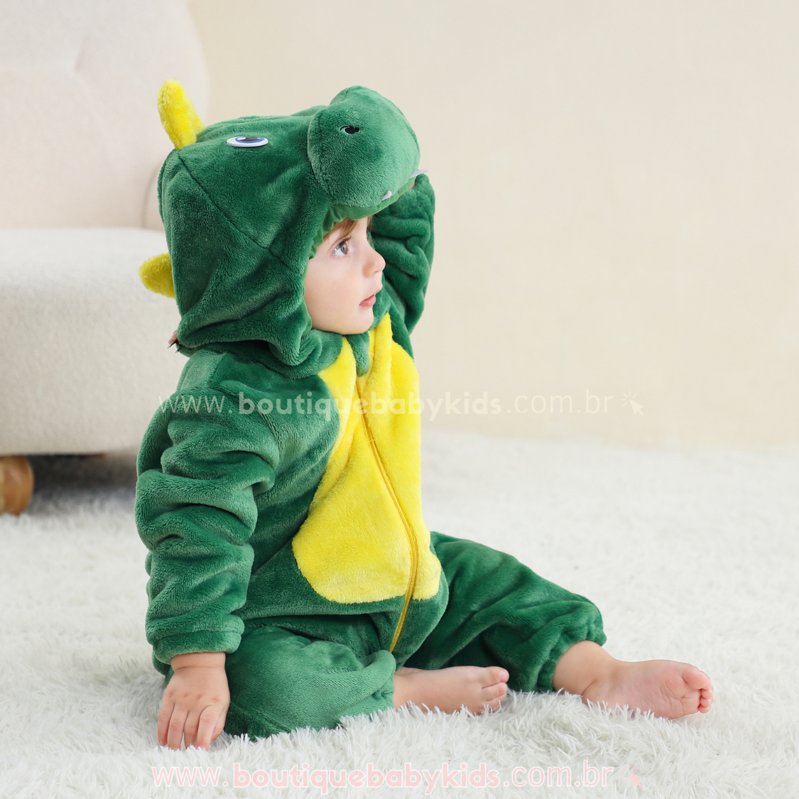 Macacão Bebê Fantasia Bichinho Dinossauro Verde - Boutique Baby Kids