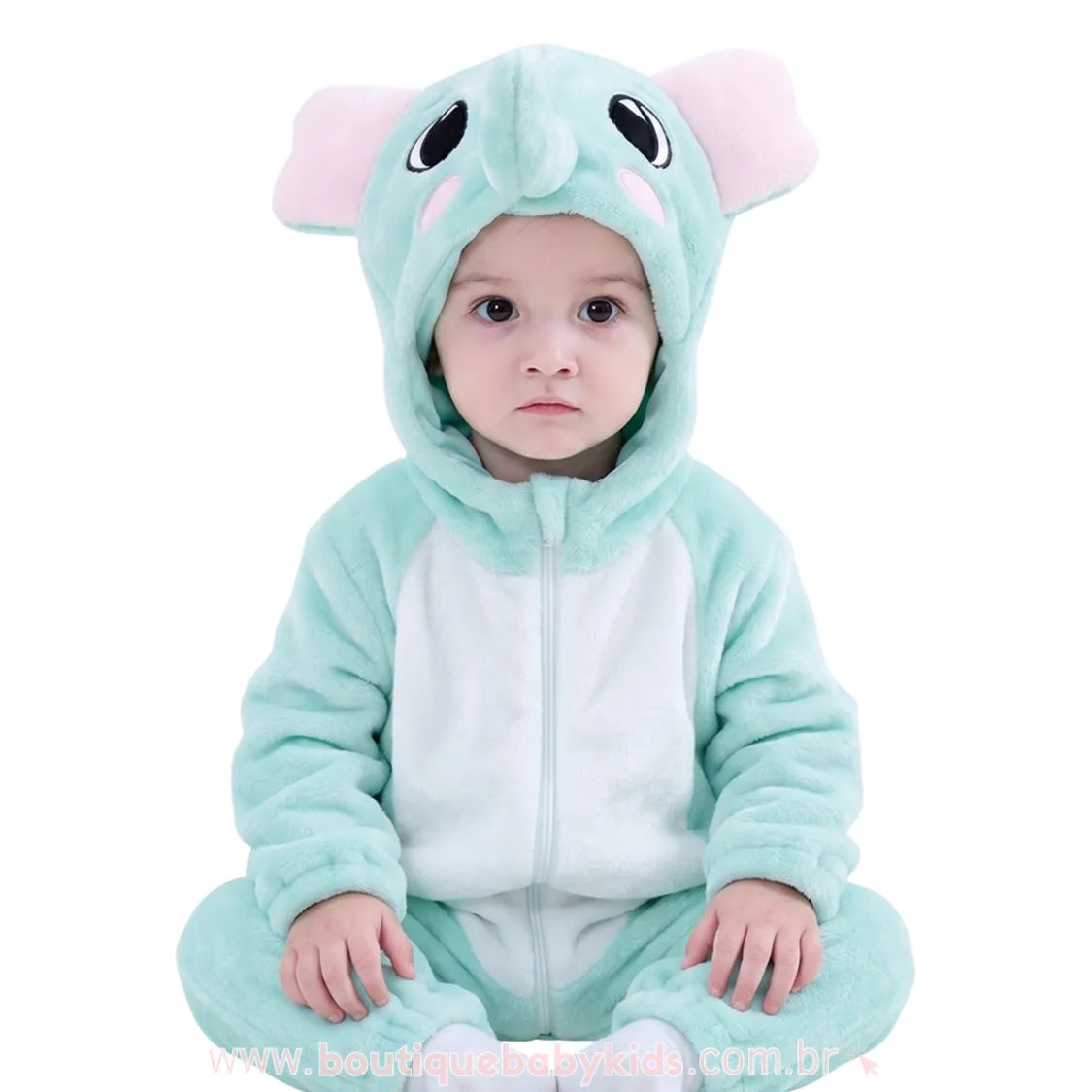 Macacão Bebê Fantasia Bichinho Elefantinho Fofuxo Verde água - Boutique Baby Kids