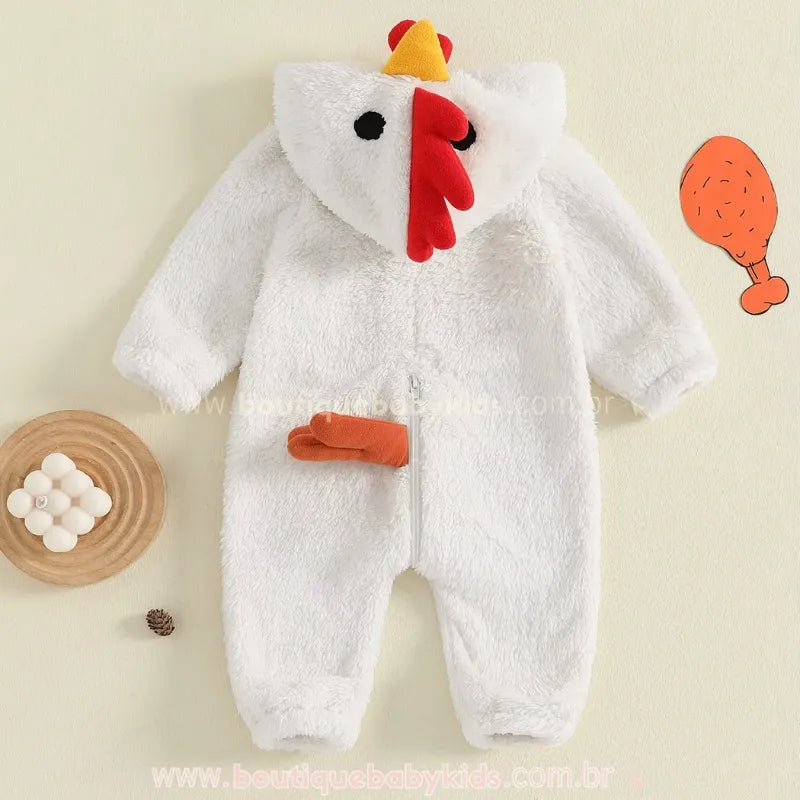 Macacão Bebê Fantasia de Galinha Branca com Capuz - Boutique Baby Kids