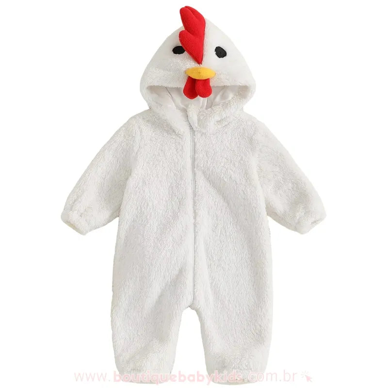 Macacão Bebê Fantasia de Galinha Branca com Capuz - Boutique Baby Kids
