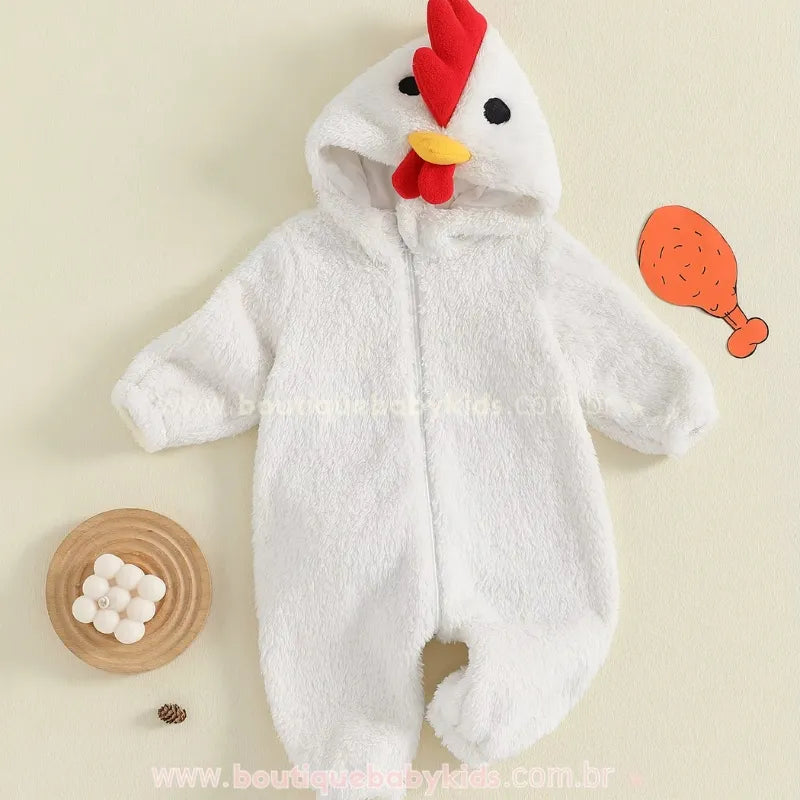 Macacão Bebê Fantasia de Galinha Branca com Capuz - Boutique Baby Kids