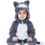 Macacão Bebê Fantasia de Bichinho Gatinho Cinza - Boutique Baby Kids 