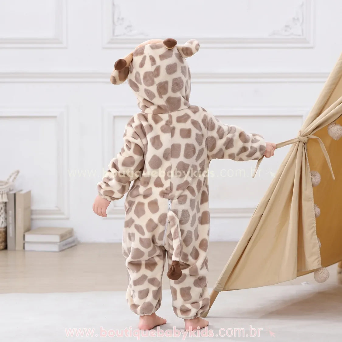 Macacão Bebê Fantasia de Bichinho Girafinha do Safari Bege - Boutique Baby Kids