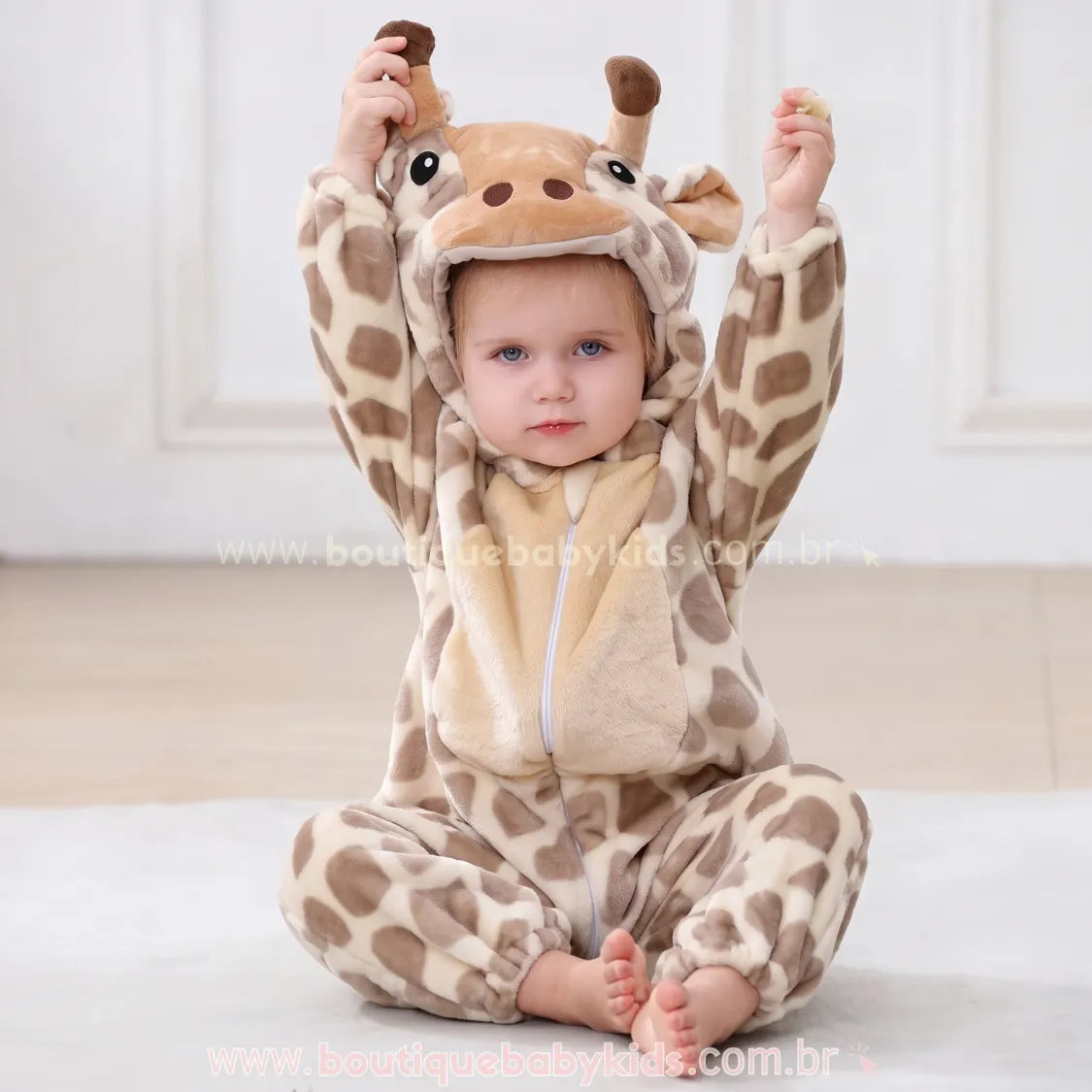 Macacão Bebê Fantasia de Bichinho Girafinha do Safari Bege - Boutique Baby Kids