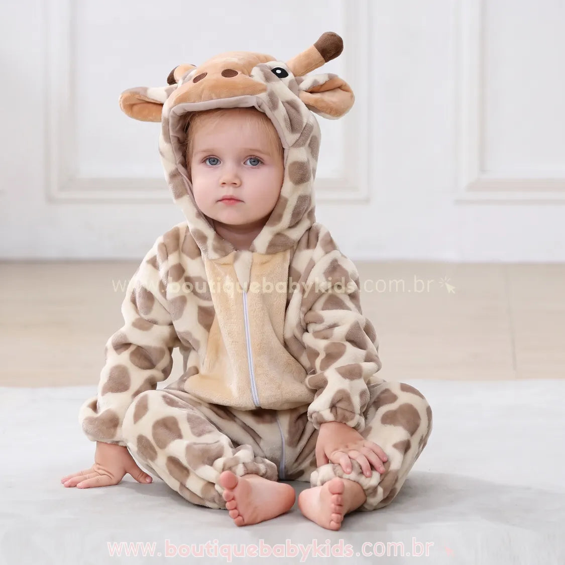 Macacão Bebê Fantasia de Bichinho Girafinha do Safari Bege - Boutique Baby Kids