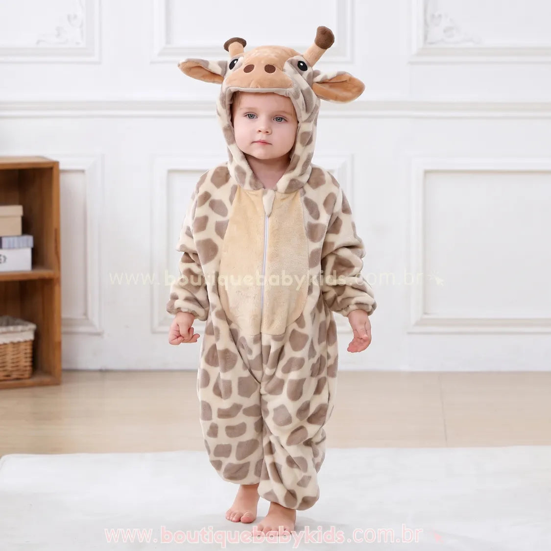Macacão Bebê Fantasia de Bichinho Girafinha do Safari Bege - Boutique Baby Kids