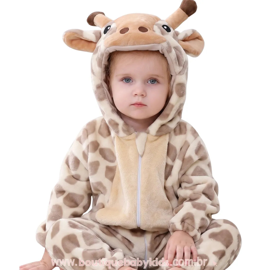 Macacão Bebê Fantasia de Bichinho Girafinha do Safari Bege - Boutique Baby Kids