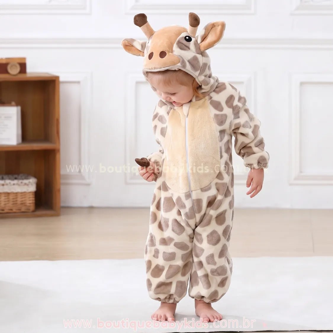 Macacão Bebê Fantasia de Bichinho Girafinha do Safari Bege - Boutique Baby Kids